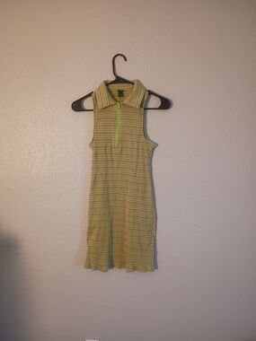 wild fable Yellow & Green Striped Sleeveless Polo Dress